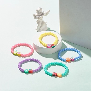 Bracelet extensible de fruits en argile polymère fait à la main avec des perles rondes pour les enfants(BJEW-JB07583)-2