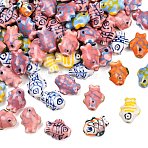 Handmade Fish Porcelain Beads, including Blue and White Porcelain & Famille Rose Porcelain, Fish, Mixed Color, 15x12x8mm, Hole: 2mm(PORC-S446-M)