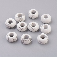 Natural Howlite European Beads, Large Hole Beads, Rondelle, 14x7~8mm, Hole: 6mm(G-G740-14x8mm-07)