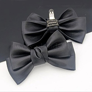 Leather Bowknot Shoe Decorations, Detachable Shoe Buckle Clips, with Iron Findings, Black, 75x116x30mm(AJEW-WH0323-23B-WH)