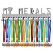 Fashion Iron Medal Hanger Holder Display Wall Rack, 20 Hooks, with Screws, Trophy, Silver, 103x400mm(ODIS-WH0037-024)