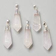 Natural Quartz Crystal Pendants, Rock Crystal Pendants, with Silver Brass Findings, Faceted, Bullet, 40x12x11mm, Hole: 7x5mm(G-P445-E13)