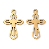 Ion Plating(IP) 316L Surgical Stainless Steel Pendants, Laser Cut, Cross Charm, Real 18K Gold Plated, 17x11x1mm, Hole: 1.2mm(STAS-D078-20G)