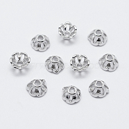 6-Petal Brass Caps, Long-Lasting Plated, Real Platinum Plated, Nickel Free, Flower, 5.5x3mm, Hole: 1mm(KK-F727-99P-NF)
