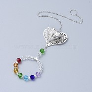Crystals Chandelier Suncatchers Prisms Chakra Hanging Pendant, with Iron Cable Chains, Glass Beads, Glass Rhinestone and Brass Pendants, Heart with Ring, Colorful, 305mm(AJEW-I040-13P)