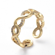 Brass Micro Pave Cubic Zirconia Cuff Rings, Open Rings, Infinity, Golden, US Size 7(17.3mm)(RJEW-G096-14G)