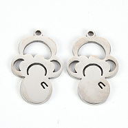 201 Stainless Steel Pendants, Laser Cut, Pacifier, Stainless Steel Color, 31x19.5x1.5mm, Hole: 2mm(STAS-Q238-009)