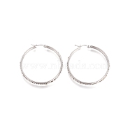 304 Stainless Steel Geometric Hoop Earrings for Women, with Crystal Glass Rhinestone, Ring, Stainless Steel Color, 44x6mm, Pin: 1x0.6mm(STAS-D171-33B-P)
