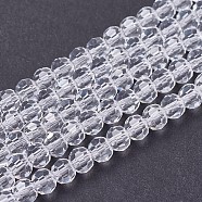 Transparent Glass Beads Strands, Faceted(32 Facets), Round, Clear, 3.5~4.5mm, Hole: 0.5mm, about 100pcs/strand, 13.9~15.7 inch(35.5~40cm)(EGLA-F120-NA01)