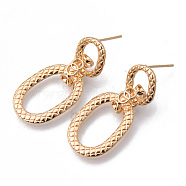 Brass Stud Earrings, Dangle Earrings, Nickel Free, Oval, Real 18K Gold Plated, 36mm, Pin: 0.7mm(X-KK-N232-195-NF)
