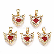 Brass Micro Pave Cubic Zirconia Pendants, with Claw Clasp, Nickel Free, Heart to Heart, Real 18K Gold Plated, 16x12.5x3mm, Hole: 4x2mm(KK-Q277-066-NF)