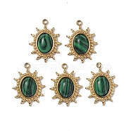 Vacuum Plating 201 Stainless Steel Synthetic Malachite Pendants, Real 18K Gold Plated, Oval/Sun Charms, 18x13.5x4mm, Hole: 1.6mm(STAS-C064-VC0900)