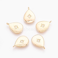 Brass Cubic Zirconia Charms, for DIY Jewelry Making, teardrop, with Star, Nickel Free, Real 18K Gold Plated, Clear, 14x9.5x1.5mm, Hole: 0.5mm(X-KK-S341-27)
