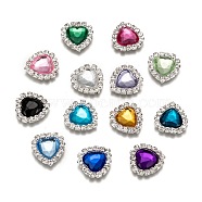 Acrylic Rhinestone Cabochons, with Brass Rhinestone Findings, Faceted, Heart, Silver Color Plated, Mixed Color, 16x15.5x4mm(RB-T008-12S)
