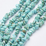Synthetic Turquoise Beads Strands, Dyed, Chips, Turquoise, 3~8x3~8mm, Hole: 1mm, 34 inch(X-G-D283-3x5-10)