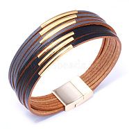 Genuine Cowhide Leather Cord Multi-strand Bracelets, with Alloy Findings, Mixed Color, 7-1/2 inch(19cm), 30mm(BJEW-F352-10GP-05)