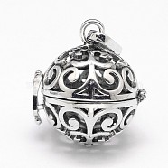 Rack Plating Brass Hollow Round Cage Pendants, For Chime Ball Pendant Necklaces Making, Antique Silver, 28x25x21mm, Hole: 9x3.5mm, inner: 18mm(KK-M181-13AS)
