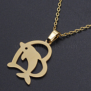 201 Stainless Steel Pendants Necklaces, with Cable Chains and Lobster Claw Clasps, Heart with Dolphin, Golden, 17.71 inch(45cm), 1.5mm(NJEW-S105-JN671-45-2)