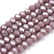 Electroplate Glass Beads Strands, Pearl Luster Plated, Faceted, Rondelle, Rosy Brown, 2.5x2mm, Hole: 0.4mm, about 150~170pcs/strand, 11 inch(28cm)(EGLA-A034-P1mm-A12)