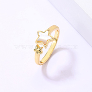 Natural Shell Open Cuff Ring, Golden Stainless Steel Finger Ring, Star, Inner Diameter: 16~18mm(YD7798-1)