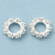 Rack Plating Brass Micro Pave Cubic Zirconia Beads, Long-Lasting Plated, Lead Free & Cadmium Free, Flat Round with Flower, Silver Color Plated, 8x3mm, Hole: 4mm(KK-A186-01B-S)