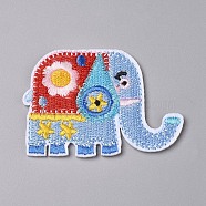 Computerized Embroidery Cloth Iron on/Sew on Patches, Costume Accessories,  Appliques, Elephant, Light Sky Blue, 60.5x44x1.5mm(DIY-F043-44)
