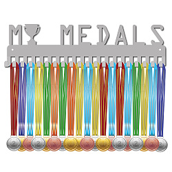 Fashion Iron Medal Hanger Holder Display Wall Rack, 20 Hooks, with Screws, Trophy, Silver, 103x400mm(ODIS-WH0037-024)