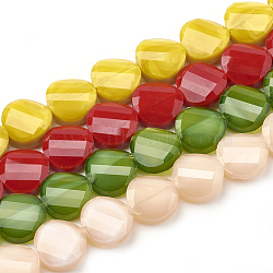 Opaque Solid Color Glass Beads Strands, Faceted, Flat Round, Twisted, Mixed Color, 14x6.5mm, Hole: 1mm, about 25pcs/strand, 113.77 inch(35cm)(GLAA-N032-06)