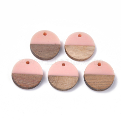 Resin & Walnut Wood Pendants, Flat Round, PeachPuff, 18x3.5mm, Hole: 1.5mm(RESI-S358-02C-07)