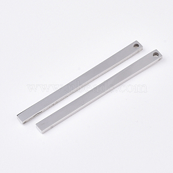 201 Stainless Steel Pendants, Bar, Stainless Steel Color, 49.5x3.5x1.5mm, Hole: 1.5mm(STAS-T052-07P)