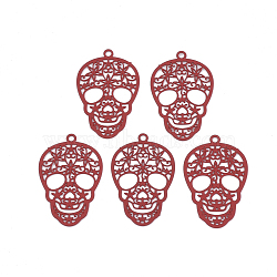 430 Stainless Steel Filigree Pendants, Spray Painted, Etched Metal Embellishments, Skull, Dark Red, 23x15x0.5mm, Hole: 1.2mm(X-STAS-S108-23D)