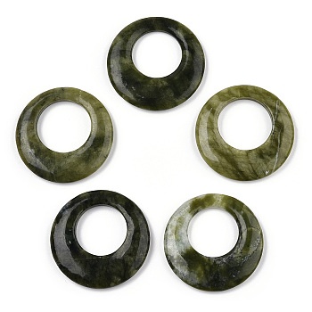 Natural Peridot Pendants, Ring Charms, 45x7mm, Hole: 24mm