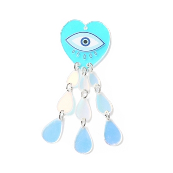 Acrylic Big Pendants, with Iron Jump Ring, Heart with Evil Eye, with Teardorp, Cyan, 89mm, Hole: 1.8mm
