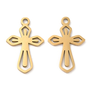 Ion Plating(IP) 316L Surgical Stainless Steel Pendants, Laser Cut, Cross Charm, Real 18K Gold Plated, 17x11x1mm, Hole: 1.2mm