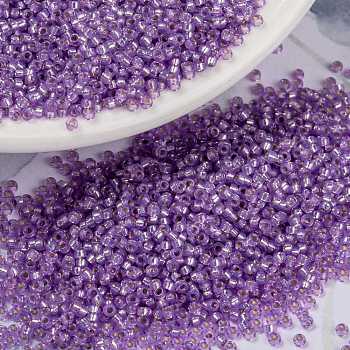MIYUKI Round Rocailles Beads, Japanese Seed Beads, 15/0, (RR574) Dyed Lilac Silverlined Alabaster, 15/0, 1.5mm, Hole: 0.7mm, about 27777pcs/50g