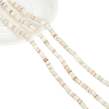 3 Strands Natural Shell Beads Strands, Disc, Seashell Color, 4.9~6x0.4~6mm, Hole: 1.4mm,  about 15.94 inch~16.14 inch(40.5~41cm)