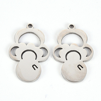 201 Stainless Steel Pendants, Laser Cut, Pacifier, Stainless Steel Color, 31x19.5x1.5mm, Hole: 2mm