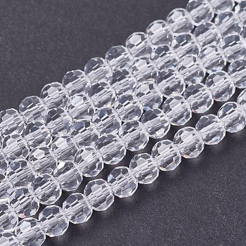 Transparent Glass Beads Strands, Faceted(32 Facets), Round, Clear, 3.5~4.5mm, Hole: 0.5mm, about 100pcs/strand, 13.9~15.7 inch(35.5~40cm)