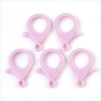 Plastic Lobster Claw Clasps, Pink, 35x24.5x6mm, Hole: 3mm
