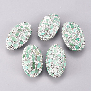 Polymer Clay Rhinestone Beads, with Natural Green Aventurine & Emerald Chip, Oval, Crystal, 46x27~28x14mm, Hole: 1.5mm