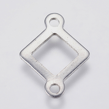 201 Stainless Steel Links connectors, Hollow Rhombus, Stainless Steel Color, 16x12x0.8mm, Hole: 1.5mm
