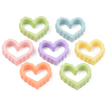 Resin Cabochons, Hollow, Heart, Mixed Color, 22x24x5.5mm