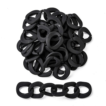 Rubberized Style Acrylic Linking Rings, Quick Link Connectors, For Curb Chains Making, Twist, Black, 30.5x28.5x4mm, Inner Diameter: 20x12mm