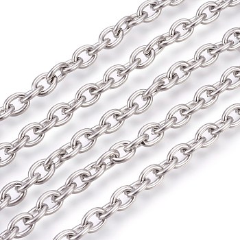 304 Stainless Steel Cable Chains, Unwelded, Oval, Stainless Steel Color, 8x6x1.5mm