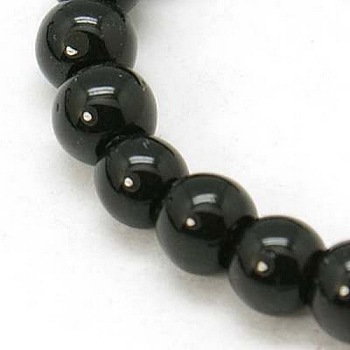 4mm Black Opaque Round Glass Beads Strands Spacer Beads, 4mm, Hole: 0.5mm, about 84pcs/strand, 13 inch