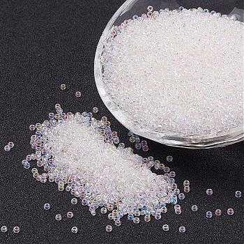 12/0 Grade A Round Glass Seed Beads, Transparent Colours Rainbow, Clear, 2x1mm, Hole: 0.5mm, about 6500pcs/50g