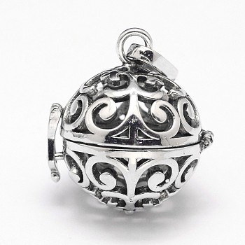 Rack Plating Brass Hollow Round Cage Pendants, For Chime Ball Pendant Necklaces Making, Antique Silver, 28x25x21mm, Hole: 9x3.5mm, inner: 18mm