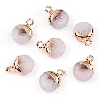 Natural Rose Quartz Flat Round/Donut Charms, with Rack Plating Golden Tone Brass Loops, 14x10mm