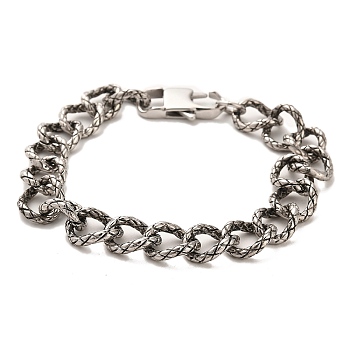 304 Stainless Steel Snake Pattern Curb Chain Bracelets, Antique Silver, 8-3/4 inch(22.2cm)