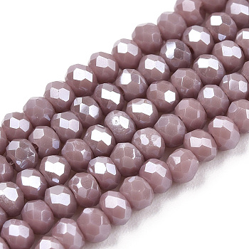Electroplate Glass Beads Strands, Pearl Luster Plated, Faceted, Rondelle, Rosy Brown, 2.5x2mm, Hole: 0.4mm, about 150~170pcs/strand, 11 inch(28cm)